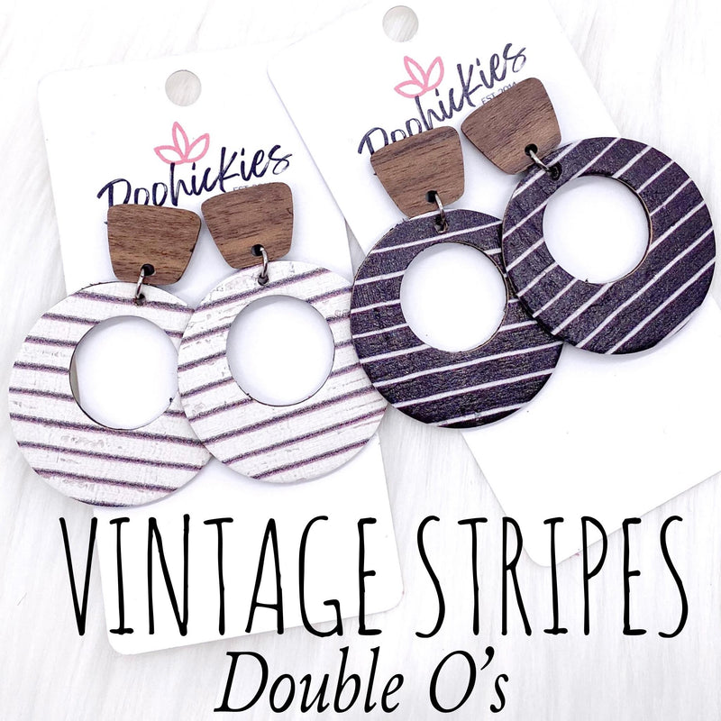 2" Walnut & Vintage Stripes Lil' O Dangles- Fall Cork Earrings