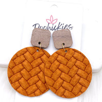2" Walnut Cube & Box Braided Piggyback Dangles -Fall Earrings