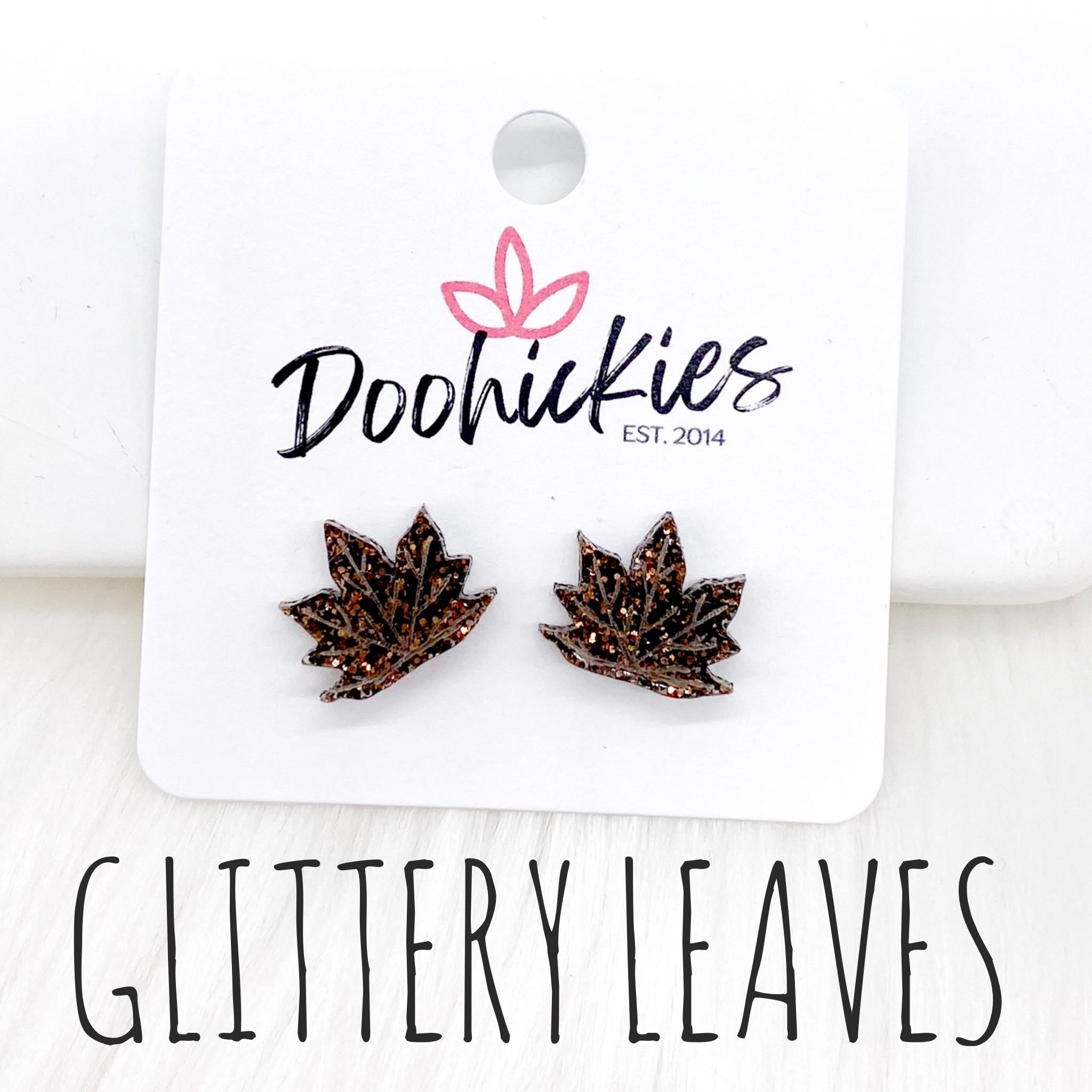 Glittery Leaves Studs- Fall Acrylic Singles