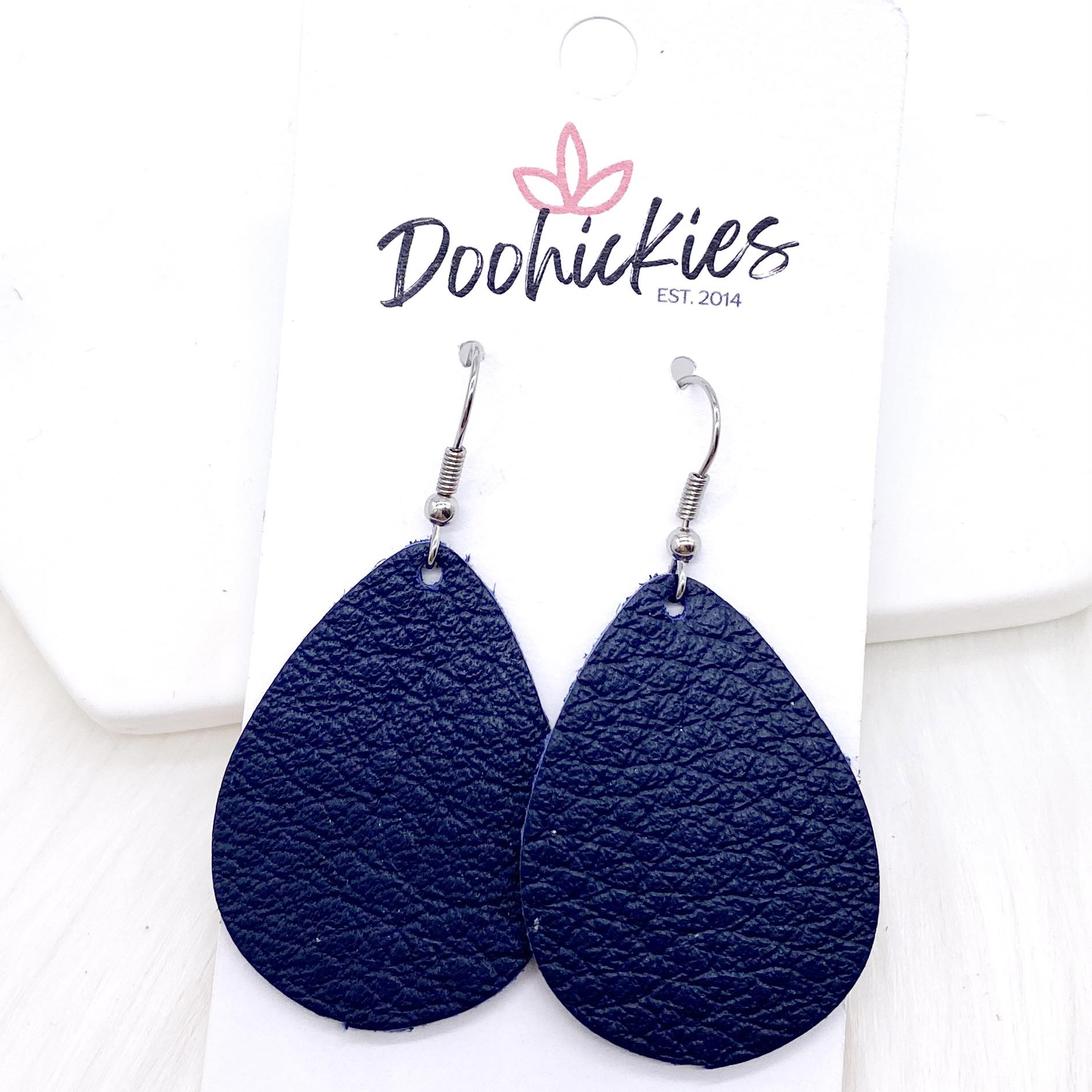 1.5" Navy Poppy Mini Collection -Fall Leather Earrings