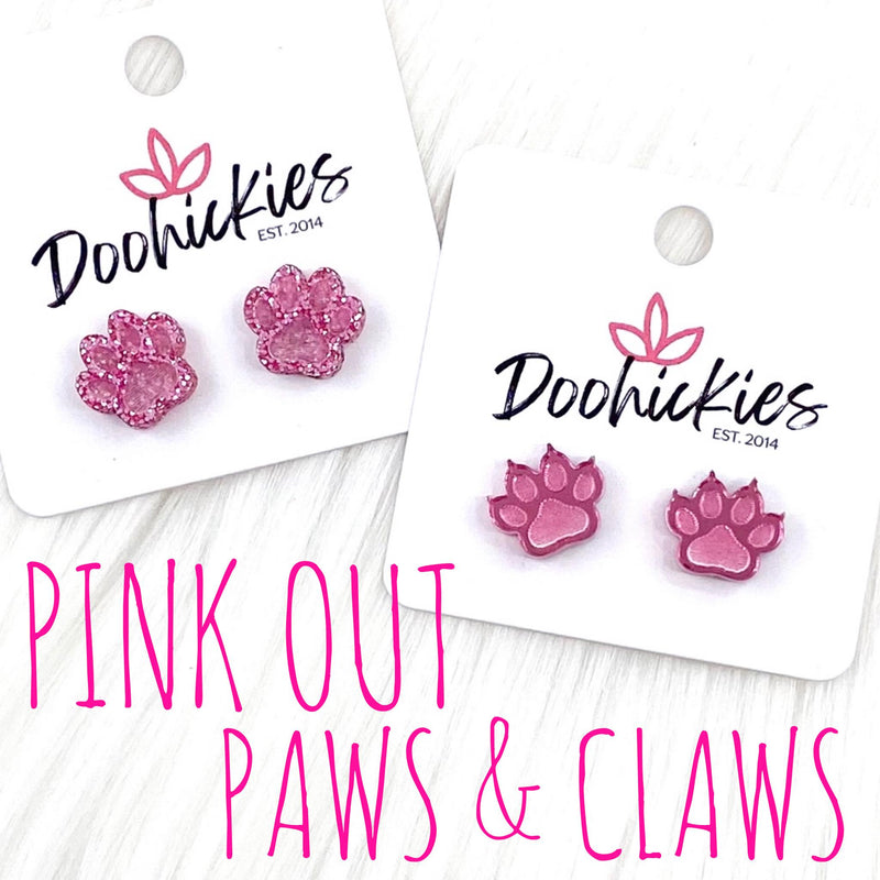 13mm Pink Out Acrylic School Spirit Paws & Claws - Breast Cancer Awareness Earrings