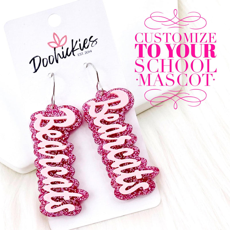 2.75" Pink Out Custom Layered Mascot Acrylics (Comment w/Mascots) - Breast Cancer Awareness Earrings