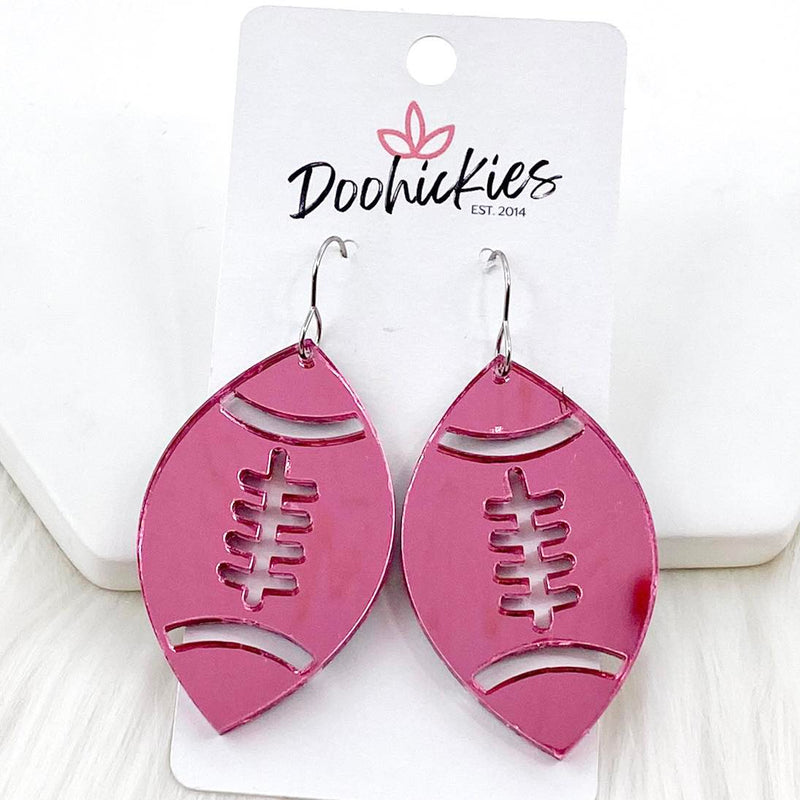 2" Pink Out Football Acrylic Dangles - Breast Cancer Awareness Earrings