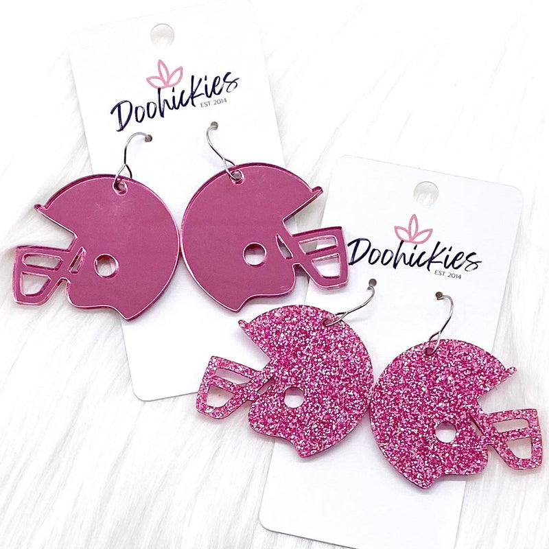 1.25" Pink Out Football Helmet Acrylic Dangles - Breast Cancer Awareness Earrings