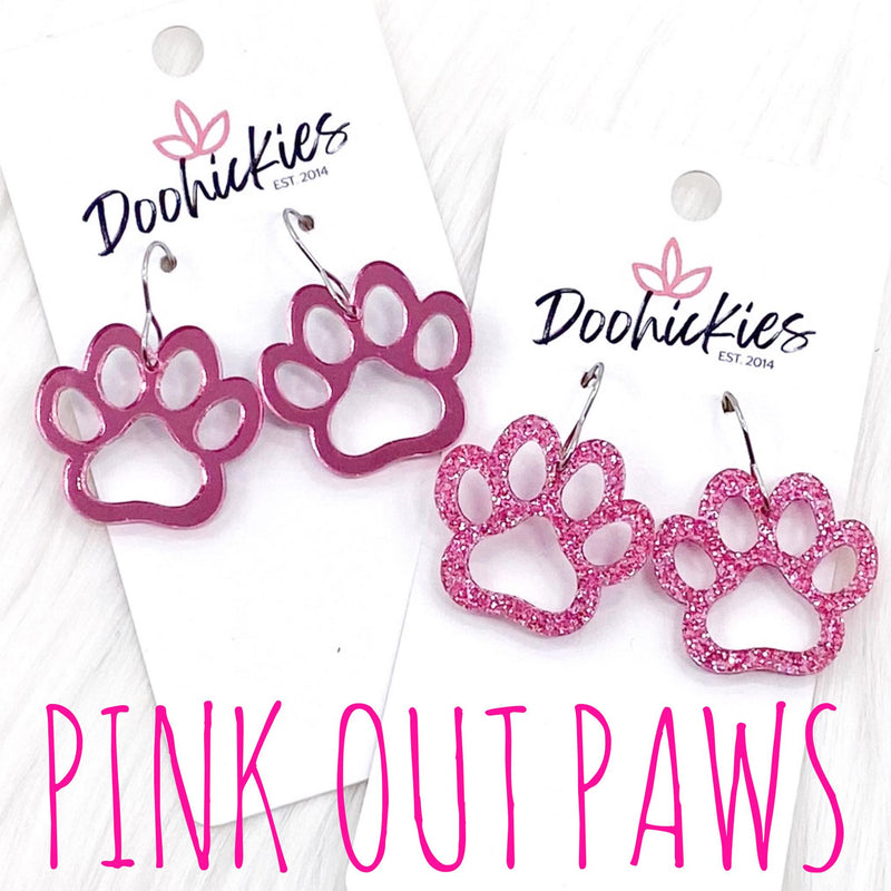 1" Pink Out Acrylic Cutout School Spirit Paws - Breast Cancer Awareness Earrings