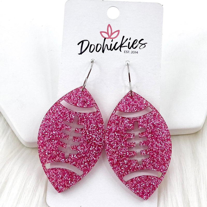 2" Pink Out Football Acrylic Dangles - Breast Cancer Awareness Earrings