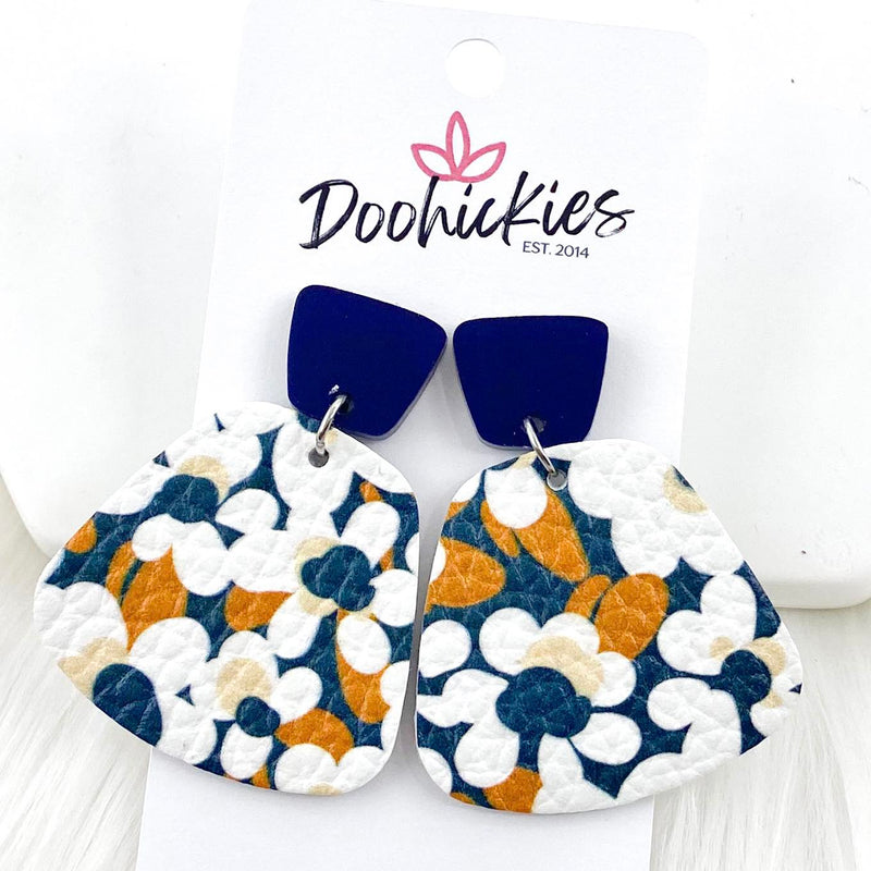 2" Navy & Fall Daisy Jasmine DangleS -Fall Leather Earrings