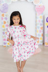 Gingham Bows 3/4 Sleeve Ruffle Twirl Dress