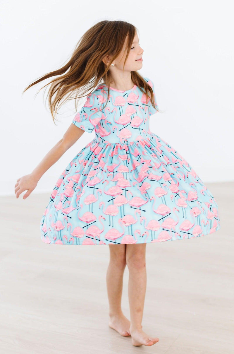 Pretty in Pink Flamingos S/S Pocket Twirl Dress