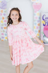 Blushing Bows 3/4 Sleeve Pocket Twirl Dress