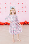 Disco Bows 3/4 Sleeve Pocket Twirl Dress