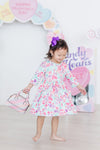 Watercolor Hearts 3/4 Sleeve Pocket Twirl Dress