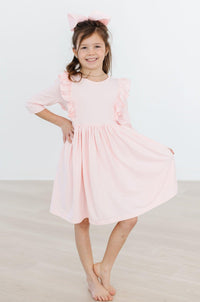 Petal Pink 3/4 Sleeve Ruffle Twirl Dress