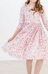 Springtime Bunnies 3/4 Sleeve Pocket Twirl Dress