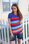 Forget Me Not Royal Blue Stripe Short Sleeve Dolman Sweater