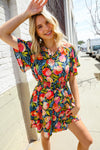 Sunny Days Floral Print Smocked Waist Back Neck Button Romper
