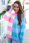 Catch Glances Blush & Blue Stripe Color Block Knit Sweater