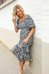 Look My Way Black/White Abstract Print Smocked Neck Maxi Dress