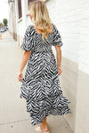 Look My Way Black/White Abstract Print Smocked Neck Maxi Dress