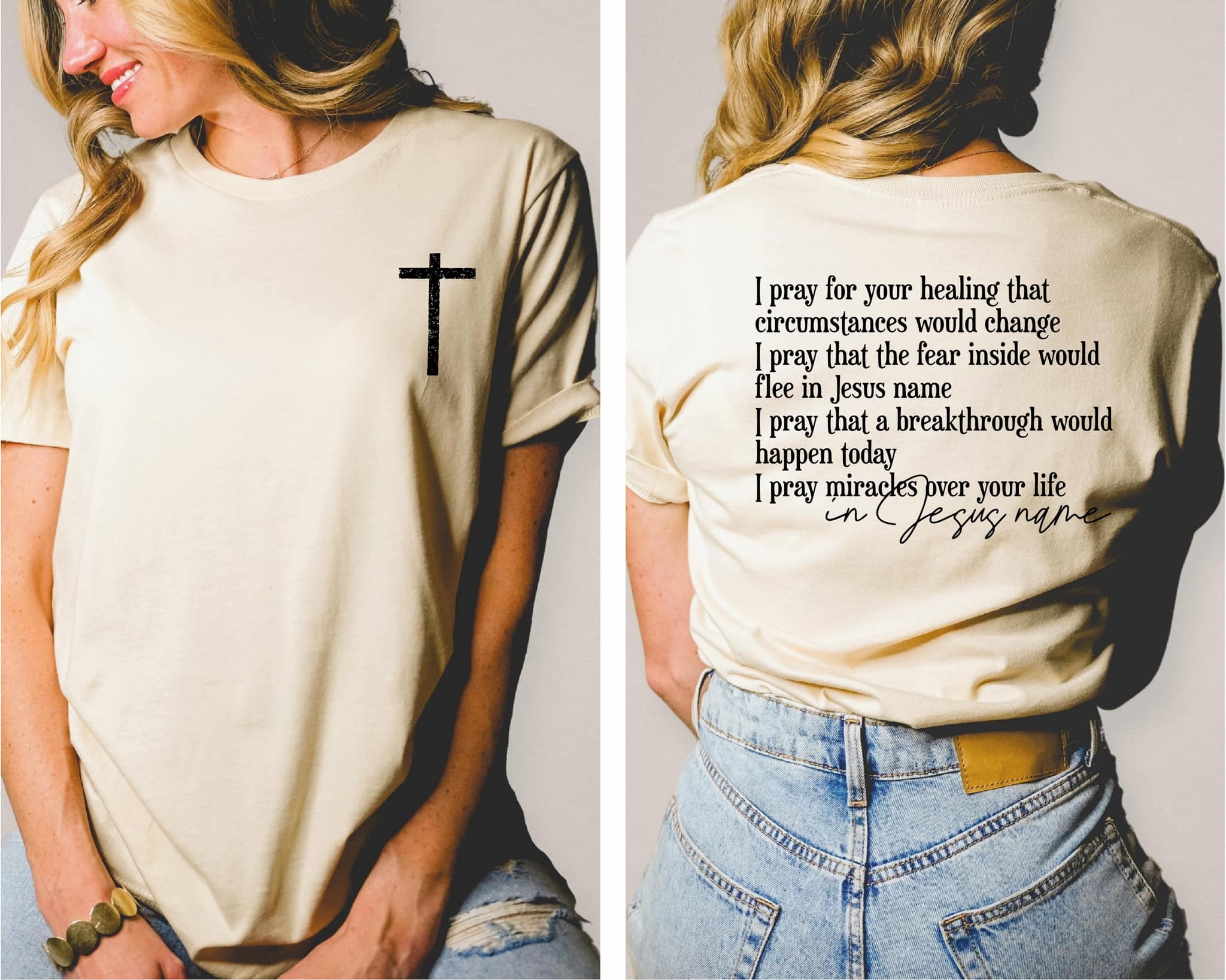 In Jesus Name With Pocket Accent  Graphic Tee