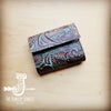 **Arizona Tri-Fold Embossed Leather Wallet-Turquoise Brown Floral 303s