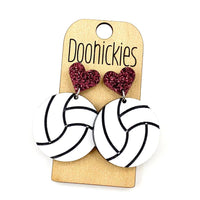 1.9" Custom I Heart Volleyball Dangles - Sports Earrings