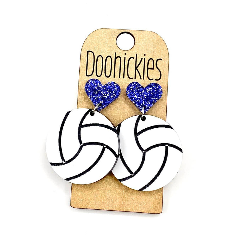 1.9" Custom I Heart Volleyball Dangles - Sports Earrings