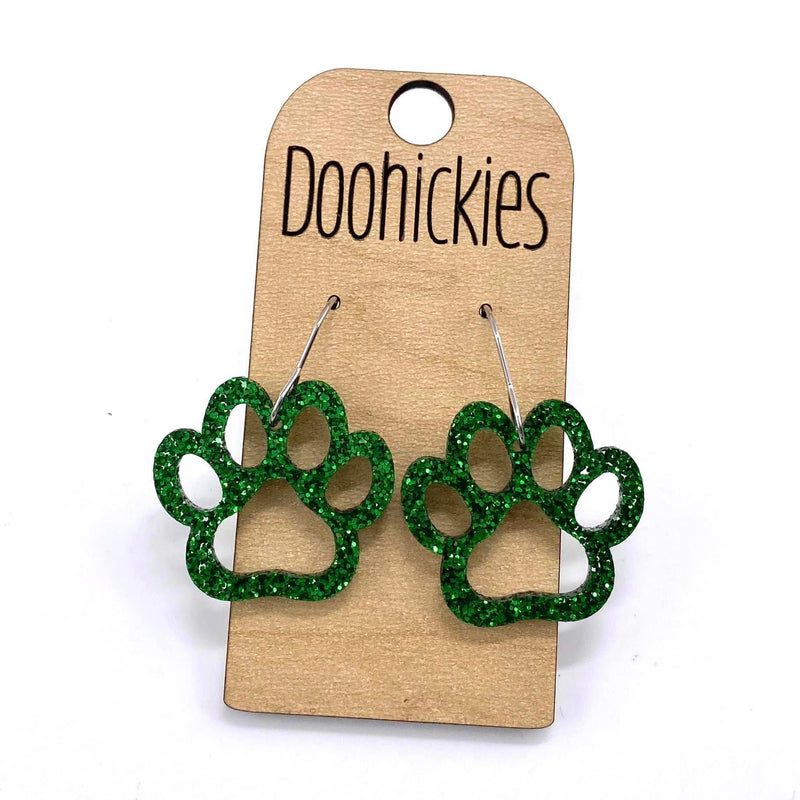 1" Glitter School Spirit Paw Dangles - Custom Spirit Earrings