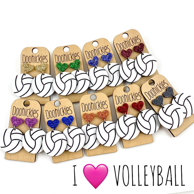 1.9" Custom I Heart Volleyball Dangles - Sports Earrings