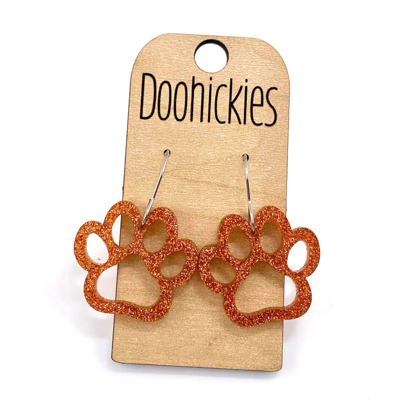 1" Glitter School Spirit Paw Dangles - Custom Spirit Earrings