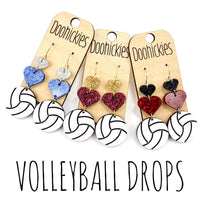 2.5" Custom Volleyball Heart Drop Dangles - Sports Earrings