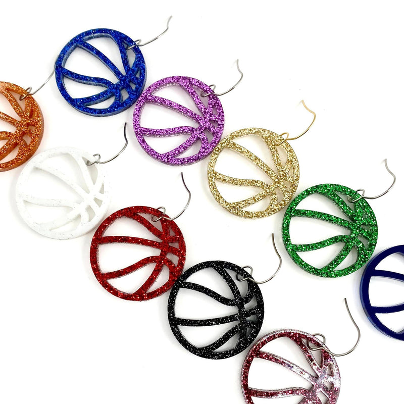 1.25 Custom Glitter Acrylic Basketball Dangle Earrings (10 Color Options)