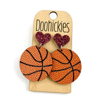 2" Custom I Heart Basketball Dangles - Sports Earrings