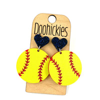 1.9" Custom I Heart Softball Dangles - Sports Earrings