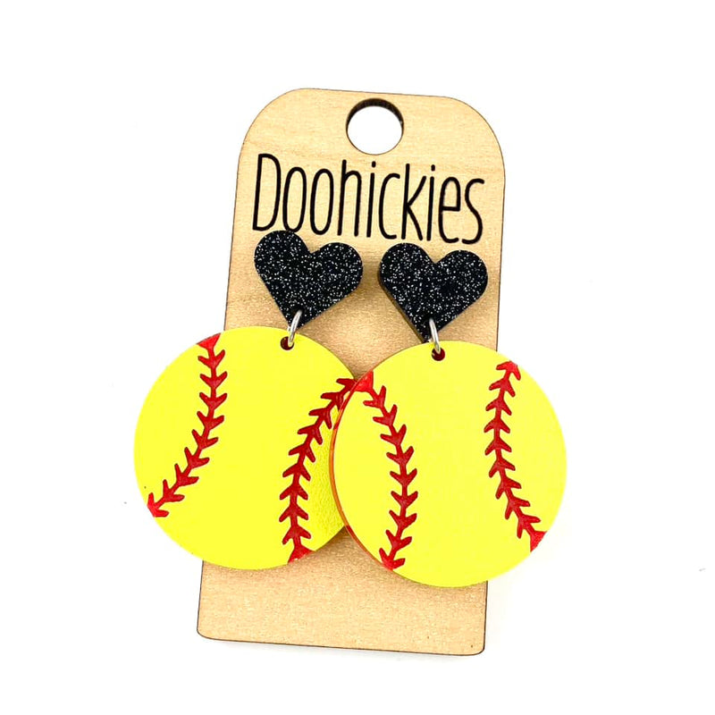 1.9" Custom I Heart Softball Dangles - Sports Earrings