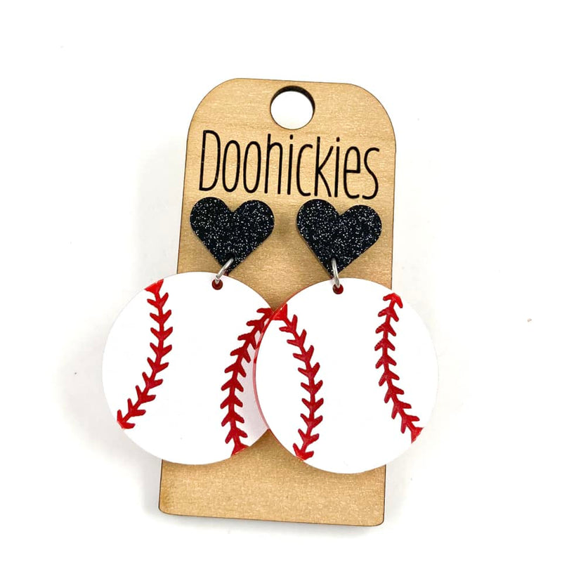 1.9" Custom I Heart Baseball Dangles - Sports Earrings