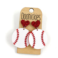 1.9" Custom I Heart Baseball Dangles - Sports Earrings