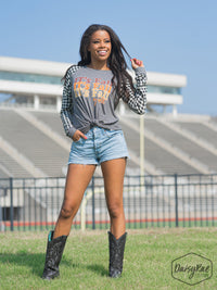 It's Fall Y'all on Grey Longsleeve Tee with White Gingham Sleeves