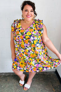 Indigo & Lemon Floral Babydoll Ruffle Dress