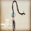 Brown Boho Leather Necklace w/ Turquoise & Spotted Feathers 256t
