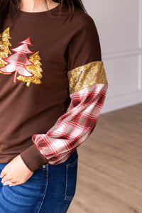 Brown Plaid Christmas Tree Sweatshirt