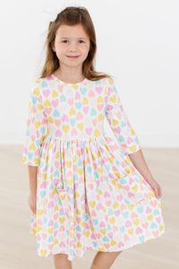 Sweetheart 3/4 Sleeve Pocket Twirl Dress