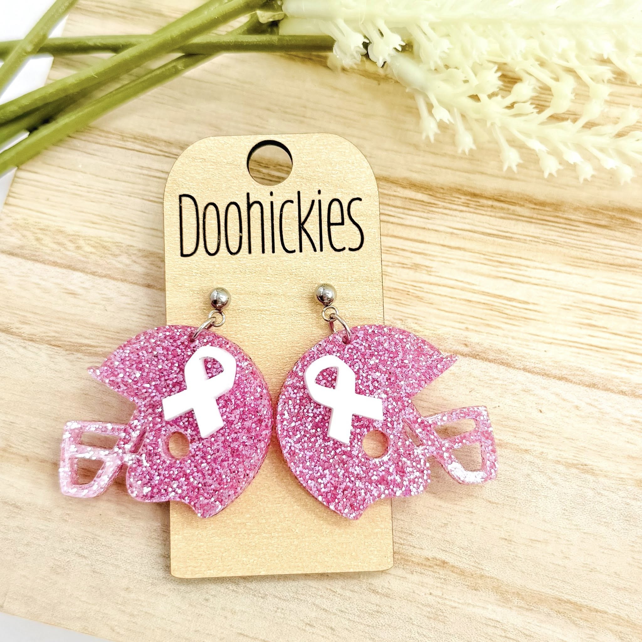 Pink Out Ribbon Football Helmet Earring Collection - Breast Cancer Awareness Earrings
