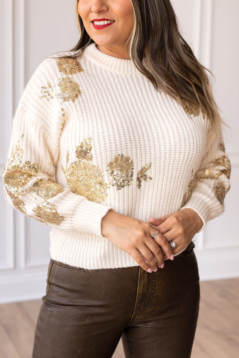 Champagne Garden Sweater in Ivory