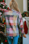 Double Take Full Size Button Up Plaid Fleece Shacket with Pockets