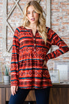 Heimish Full Size Geometric Button Detail Long Sleeve Babydoll Top