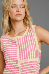 Umgee Round Neck Texture Striped Tank