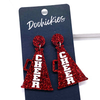 2" Painted Cheer Megaphone Dangles - Custom Spirit Earrings