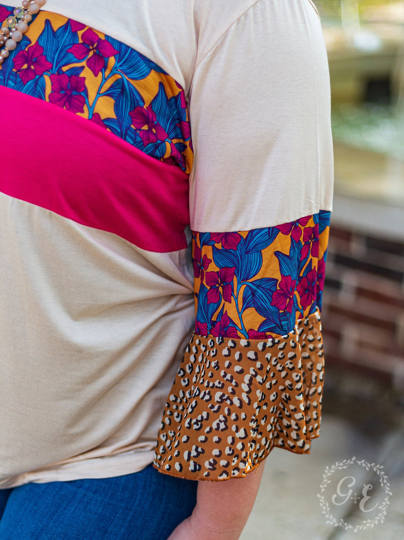 Flow Together Beige Top With Pink and Floral Accents