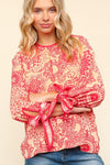 Haptics Ribbon Bow Detail Floral Round Neck Blouse